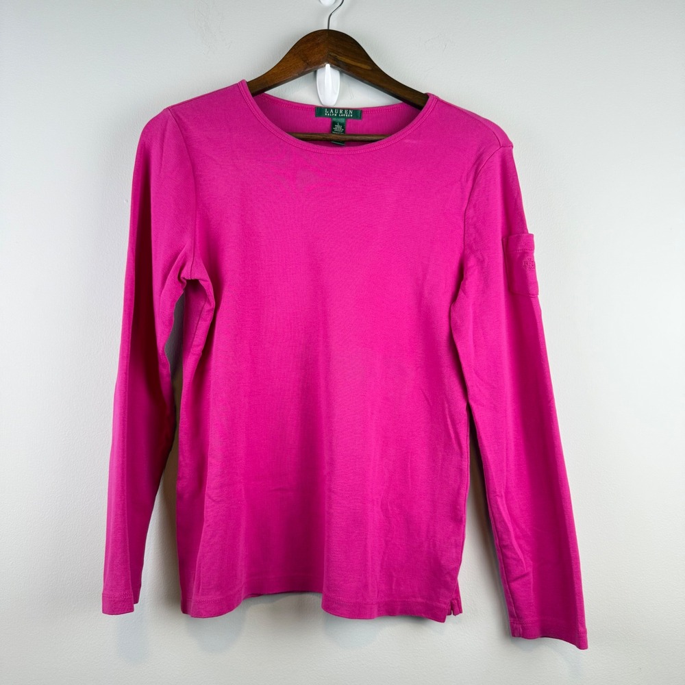 Lauren Ralph Lauren Cotton Top Women Monogram L Pink Preppy Minimalist Timeless